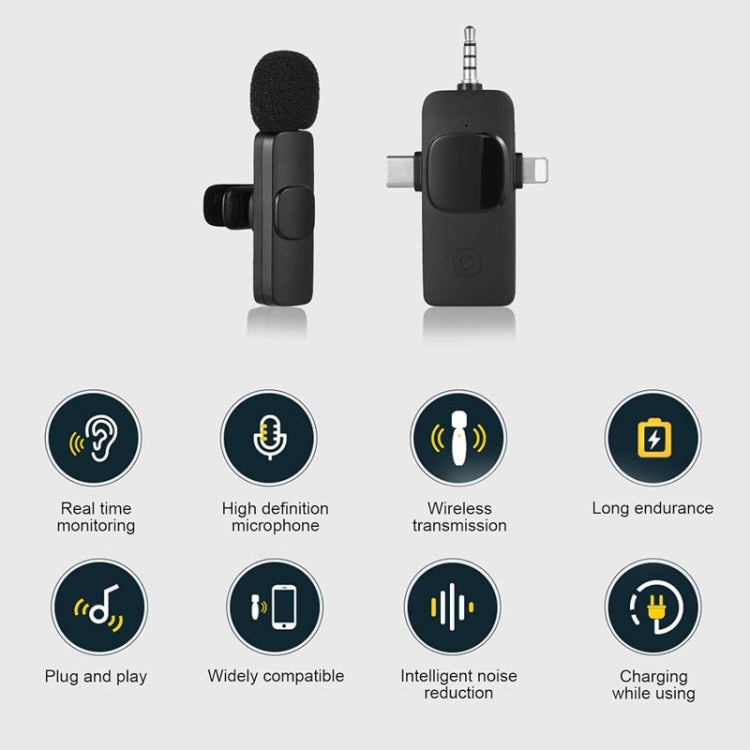 Microphones cravate sans fil pour iPhone / Android, 2 en 1, 3 en 1