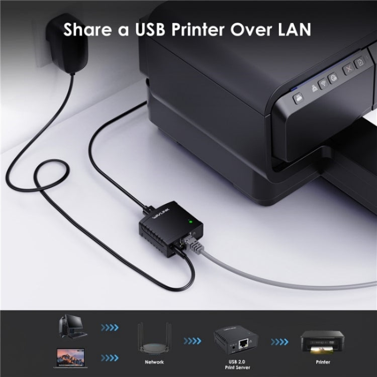 Serveur d'impression réseau WAVLINK NU72P11 100 Mbps USB 2.0, adaptateur secteur imprimante réseau, prise US, prise UK, prise EU, prise AU