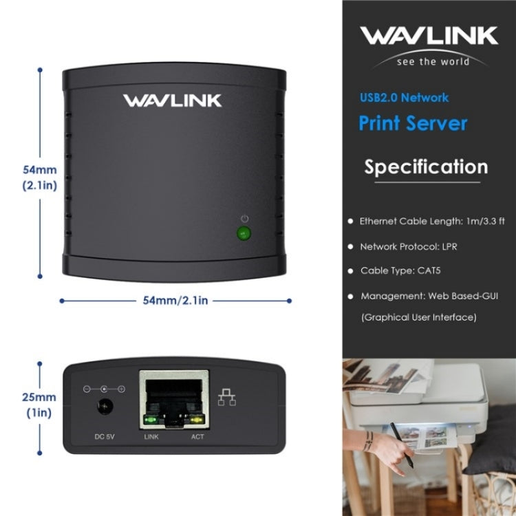 Serveur d'impression réseau WAVLINK NU72P11 100 Mbps USB 2.0, adaptateur secteur imprimante réseau, prise US, prise UK, prise EU, prise AU