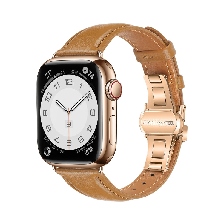 Bracelet de montre en cuir lisse avec boucle papillon, pour Apple Watch SE 2023 44 mm, pour Apple Watch SE 2023 40 mm, pour Apple Watch Ultra 2 49 mm, pour Apple Watch Series 9 45 mm