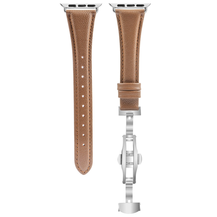 Bracelet de Montre en Cuir Lisse avec Boucle Papillon, Pour Apple Watch Series 9 41 mm, Pour Apple Watch Ultra 49 mm, Pour Apple Watch Series 8 41 mm, Pour Apple Watch Series 8 45 mm