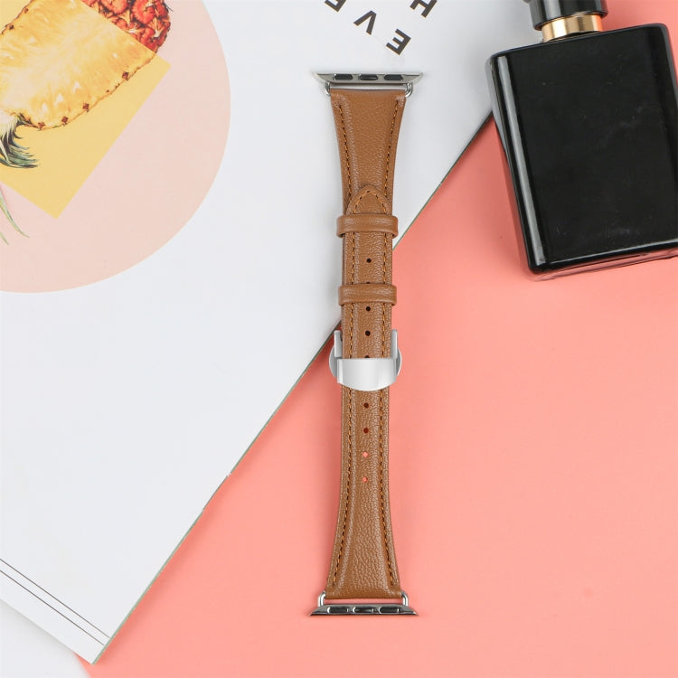 Bracelet de Montre en Cuir Lisse avec Boucle Papillon, Pour Apple Watch Series 9 41 mm, Pour Apple Watch Ultra 49 mm, Pour Apple Watch Series 8 41 mm, Pour Apple Watch Series 8 45 mm