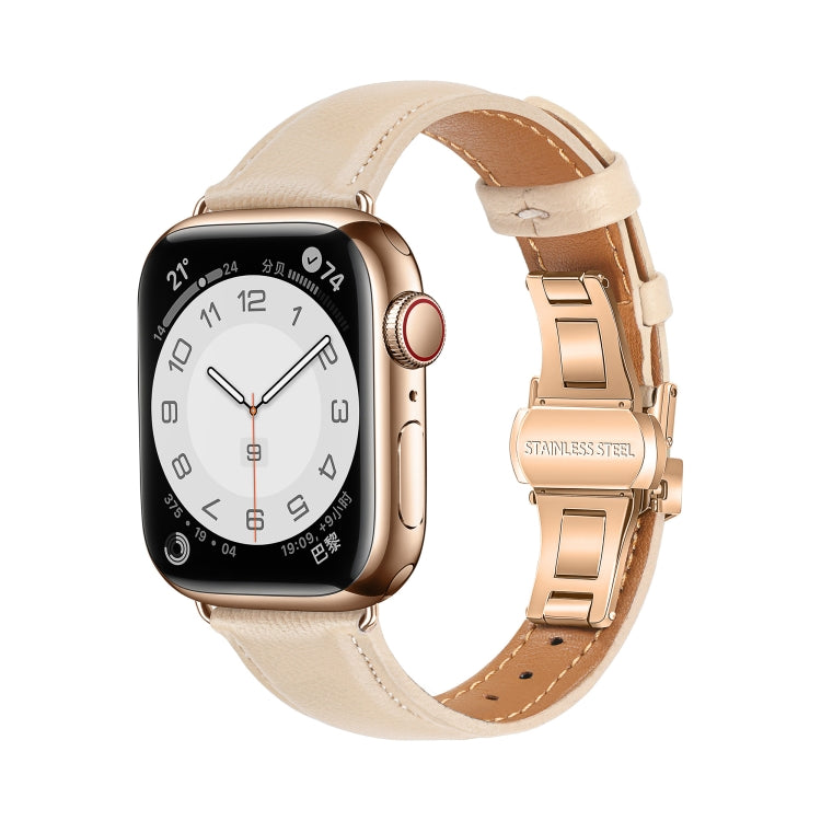 Bracelet de Montre en Cuir Lisse avec Boucle Papillon, Pour Apple Watch Series 9 41 mm, Pour Apple Watch Ultra 49 mm, Pour Apple Watch Series 8 41 mm, Pour Apple Watch Series 8 45 mm