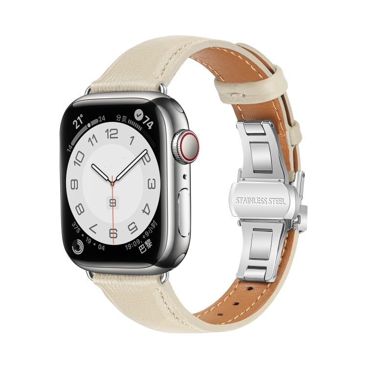 Bracelet de Montre en Cuir Lisse avec Boucle Papillon, Pour Apple Watch Series 9 41 mm, Pour Apple Watch Ultra 49 mm, Pour Apple Watch Series 8 41 mm, Pour Apple Watch Series 8 45 mm