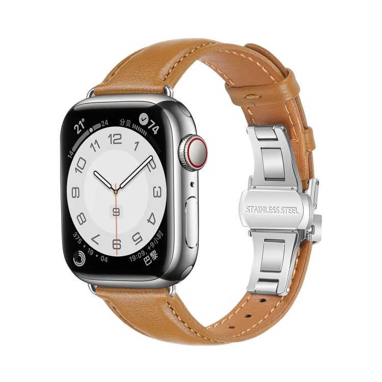 Bracelet de Montre en Cuir Lisse avec Boucle Papillon, Pour Apple Watch Series 9 41 mm, Pour Apple Watch Ultra 49 mm, Pour Apple Watch Series 8 41 mm, Pour Apple Watch Series 8 45 mm