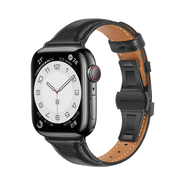 Bracelet de Montre en Cuir Lisse avec Boucle Papillon, Pour Apple Watch Series 9 41 mm, Pour Apple Watch Ultra 49 mm, Pour Apple Watch Series 8 41 mm, Pour Apple Watch Series 8 45 mm