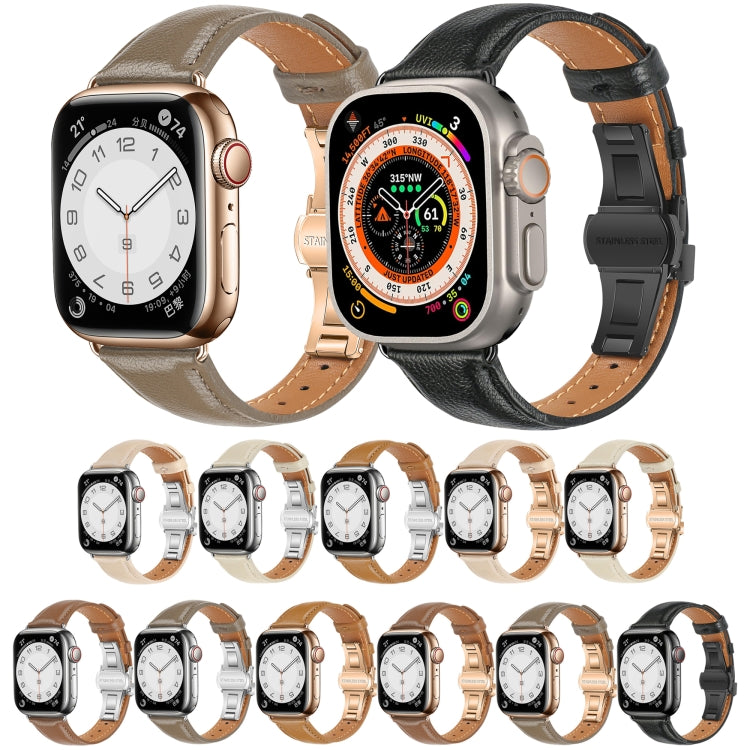 Bracelet de montre en cuir lisse avec boucle papillon, pour Apple Watch SE 2023 44 mm, pour Apple Watch SE 2023 40 mm, pour Apple Watch Ultra 2 49 mm, pour Apple Watch Series 9 45 mm