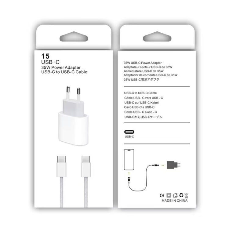 Chargeur PD35W USB-C / Type-C avec câble de données Type-C vers Type-C de 1m, prise EU, prise EU + câble Type-C