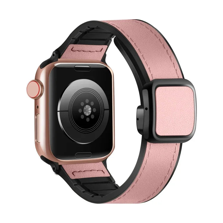 Fold Magnetic Square Buckle PU Silicone Watch Band, For Apple Watch Series 4 44mm, For Apple Watch Series 4 40mm, For Apple Watch Series 3 38mm, For Apple Watch Series 3 42mm