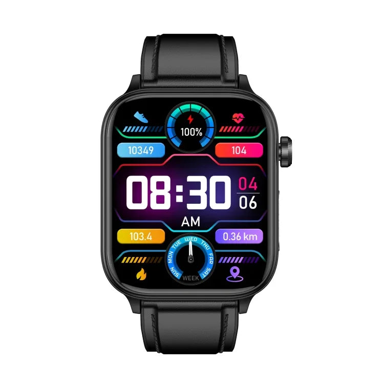 Montre connectée ET570 avec écran couleur de 1,96 pouce, bracelet en cuir, compatible avec les appels Bluetooth et l'ECG