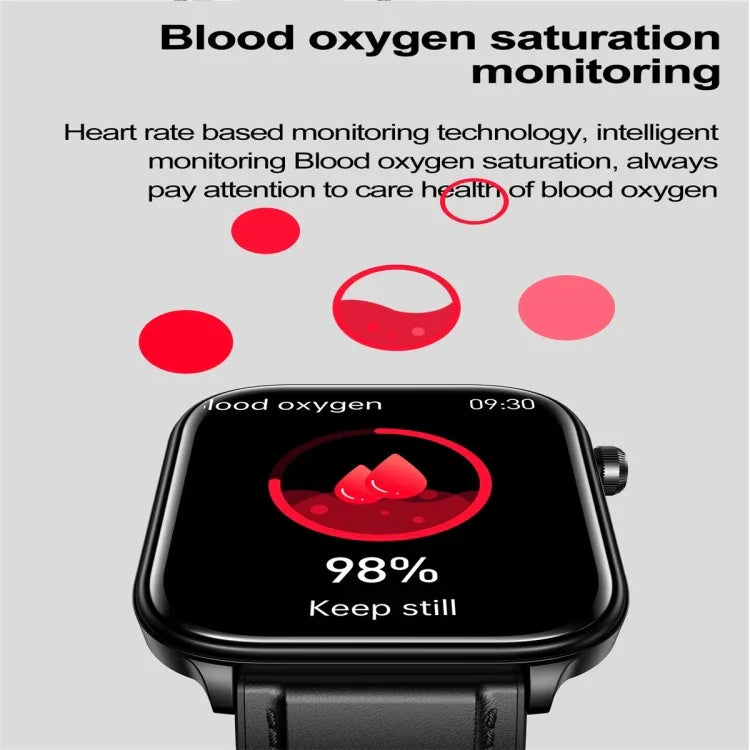 Montre connectée ET570 avec écran couleur de 1,96 pouce, bracelet en cuir, compatible avec les appels Bluetooth et l'ECG