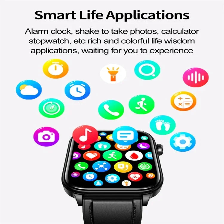 Montre connectée ET570 avec écran couleur de 1,96 pouce, bracelet en cuir, compatible avec les appels Bluetooth et l'ECG
