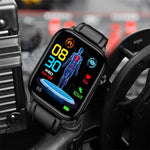 Montre connectée ET570 avec écran couleur de 1,96 pouce, bracelet en cuir, compatible avec les appels Bluetooth et l'ECG