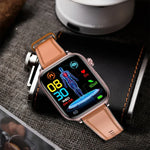 Montre connectée ET570 avec écran couleur de 1,96 pouce, bracelet en cuir, compatible avec les appels Bluetooth et l'ECG