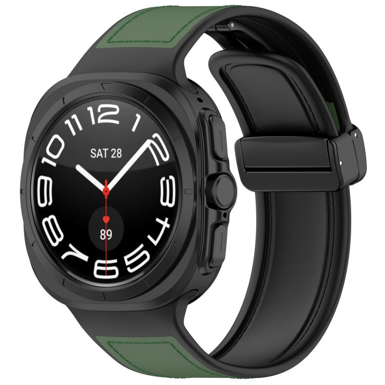 For Galaxy Watch Ultra2 2026 / 2025 / 1 2024 Magnetic Folding Buckle Silicone Leather Watch Band, Black, Gray, Orange, Green, Light Brown, Dark Blue