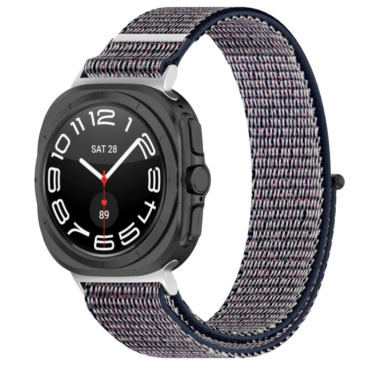 For Samsung Galaxy Watch Ultra 47mm Loop Nylon Hook and Loop Fastener Watch Band, Black, Blue Ocean, Rainbow, Seashell Color, Sea Blue, Gray Blue, Khaki Yellow, Dark Blue, Lime
