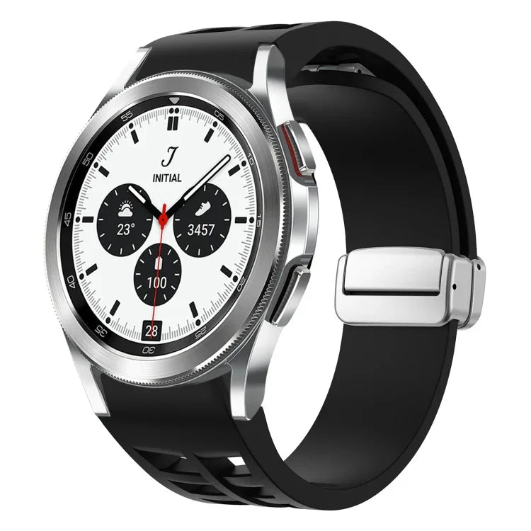Bracelet de Montre en Silicone Richard Magnetic à Boucle Argentée Pliable, Pour Samsung Galaxy Watch 4 Classic 42 / 46mm