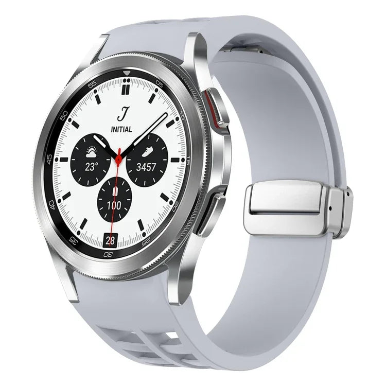 Bracelet de Montre en Silicone Richard Magnetic à Boucle Argentée Pliable, Pour Samsung Galaxy Watch 4 Classic 42 / 46mm