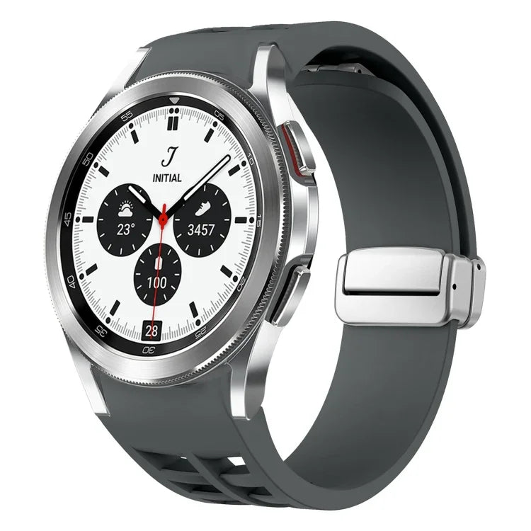 Bracelet de Montre en Silicone Richard Magnetic à Boucle Argentée Pliable, Pour Samsung Galaxy Watch 4 Classic 42 / 46mm