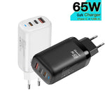 Adaptateur ordinateur portable / tablette TE-65W GaN PD65W double USB-C+USB-A, prise EU, prise EU