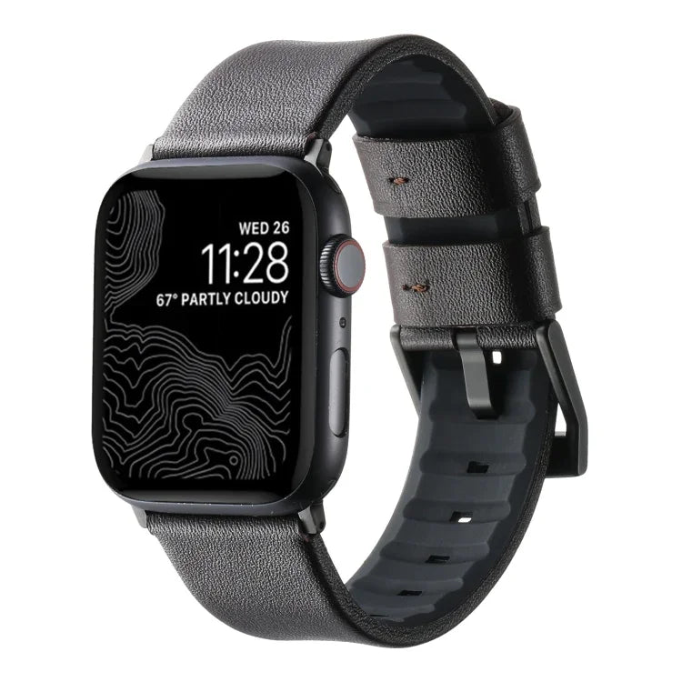 Genuine Leather Hybrid Silicone Watch Band, For Apple Watch Series 7 41mm, For Apple Watch Series 7 45mm, For Apple Watch SE 40mm, For Apple Watch SE 44mm, For Apple Watch Series 6 40mm, For Apple Watch Series 6 44mm, For Apple Watch Series 5 44mm     ...