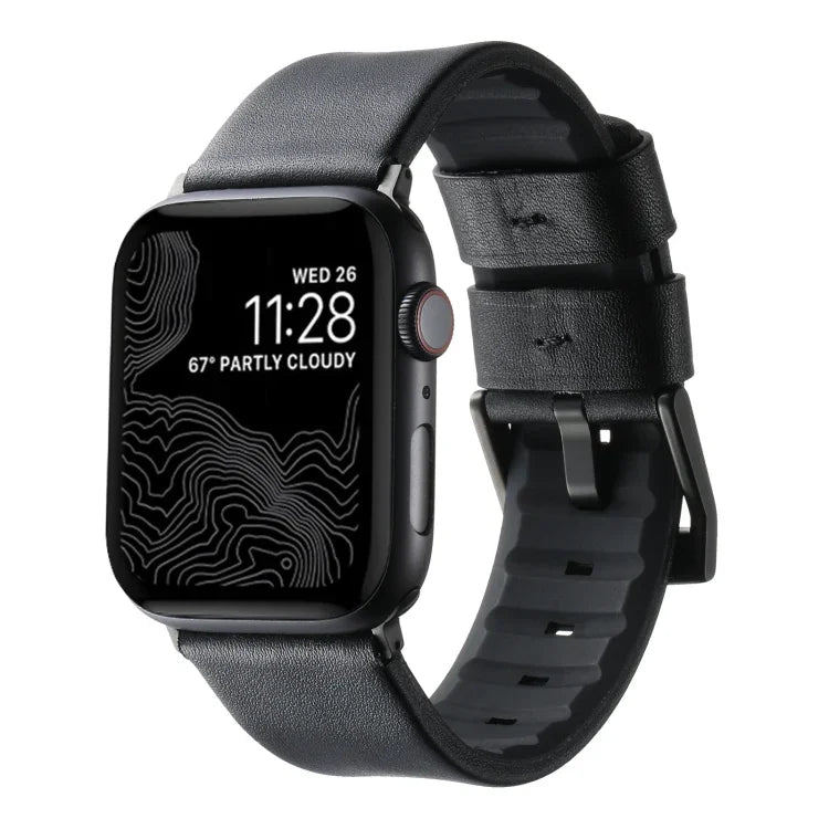 Genuine Leather Hybrid Silicone Watch Band, For Apple Watch Series 7 41mm, For Apple Watch Series 7 45mm, For Apple Watch SE 40mm, For Apple Watch SE 44mm, For Apple Watch Series 6 40mm, For Apple Watch Series 6 44mm, For Apple Watch Series 5 44mm     ...