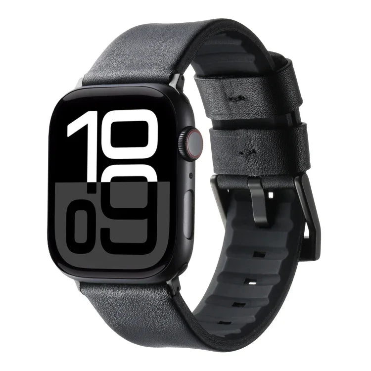 Bracelet de montre hybride en cuir véritable et silicone, compatible avec Apple Watch Series 10 46 mm, Apple Watch Series 10 42 mm, Apple Watch SE 2023 44 mm, Apple Watch SE 2023 40 mm, Apple Watch Ultra 2 49 mm et Apple Watch Series 9 45 mm…