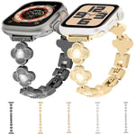 Bracelet de montre à maillons métalliques à dégagement rapide avec motif trèfle à quatre feuilles, pour Apple Watch Series 3 38 mm et Apple Watch Series 3 42 mm.