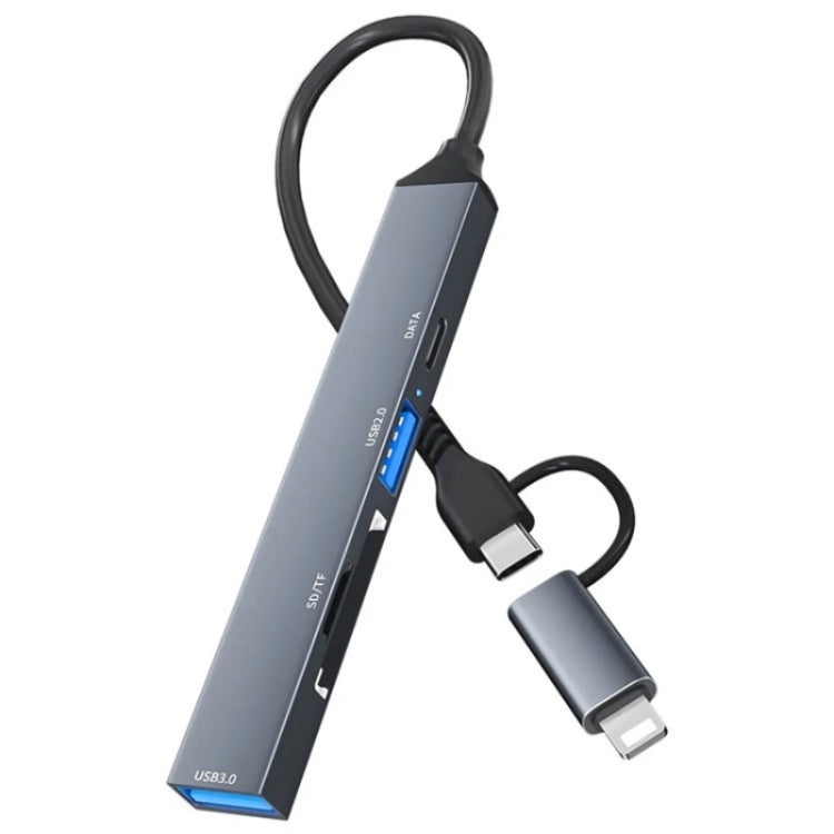 Hub convertisseur d'extension ADS-805 8 broches + Type-C vers USB-C + USB 2.0 / 3.0 + lecteur de carte SD / TF, ADS-805