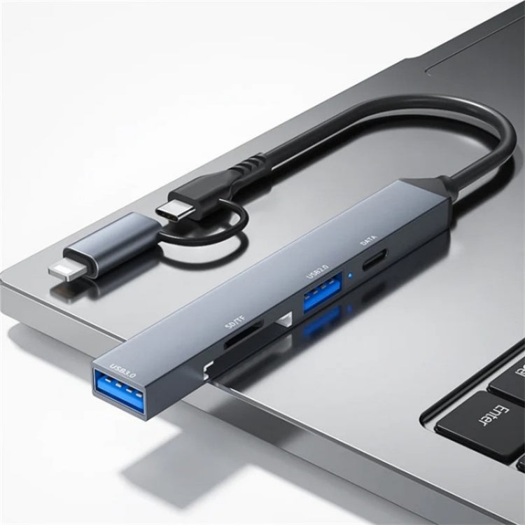 Hub convertisseur d'extension ADS-805 8 broches + Type-C vers USB-C + USB 2.0 / 3.0 + lecteur de carte SD / TF, ADS-805