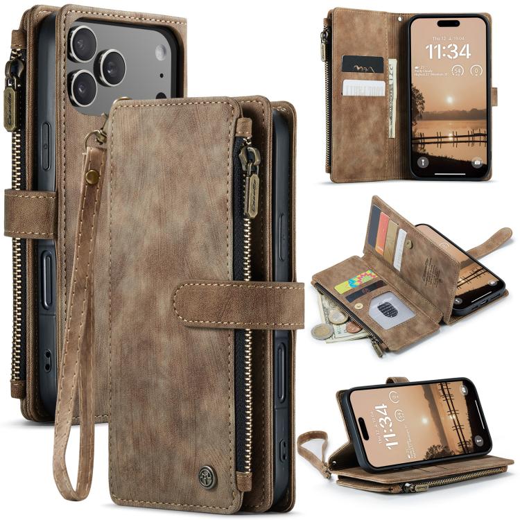 Étui portefeuille zippé en cuir CaseMe C30 avec fentes pour cartes, pour iPhone 17e / 16e, pour iPhone 17 Pro Max, pour iPhone 17 Pro, pour iPhone 17, pour iPhone Air, pour iPhone 16 Pro Max, pour iPhone 16 Pro, pour iPhone 16 Plus, pour iPhone 16