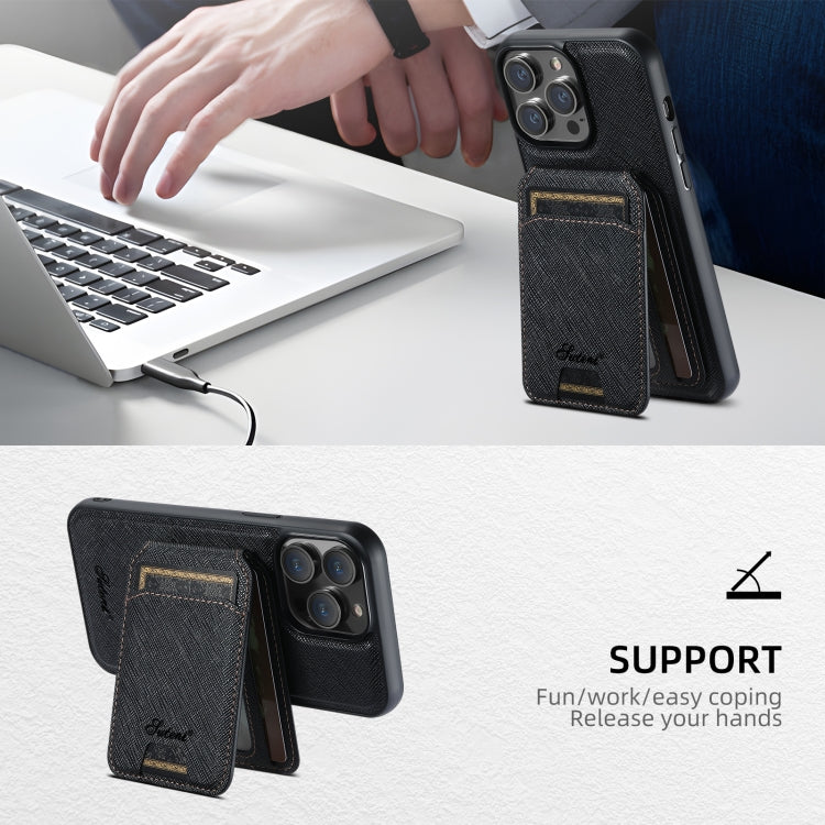 Suteni H18 Cross Grain MagSafe Wallet Leather Phone Case, For iPhone 13 Pro Max, For iPhone 13 Pro, For iPhone 13, For iPhone 12, For iPhone 12 Pro Max, For iPhone 12 Pro