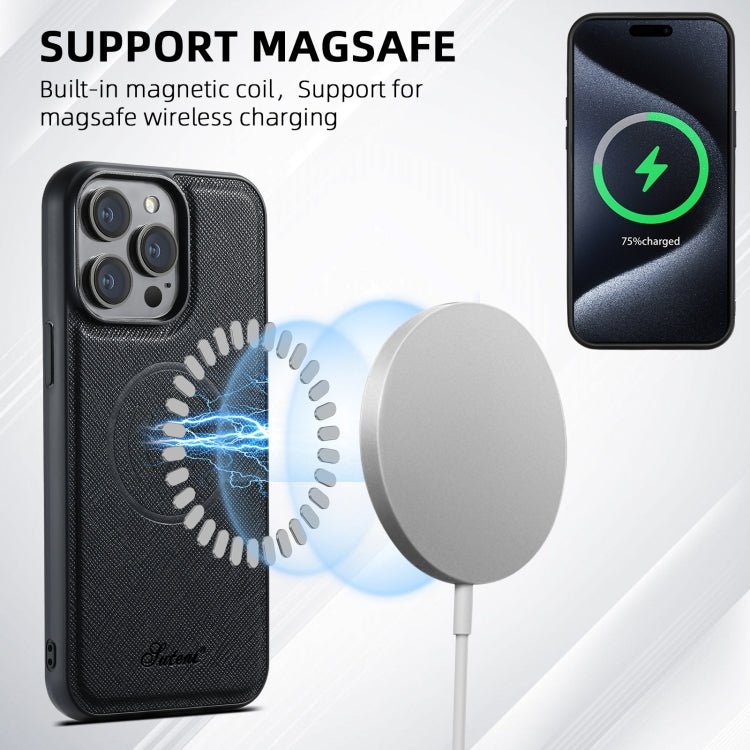 Suteni H18 Cross Grain MagSafe Wallet Leather Phone Case, For iPhone 13 Pro Max, For iPhone 13 Pro, For iPhone 13, For iPhone 12, For iPhone 12 Pro Max, For iPhone 12 Pro