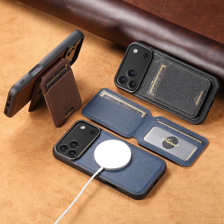 Suteni H18 Cross Grain MagSafe Wallet Leather Phone Case, For iPhone 13 Pro Max, For iPhone 13 Pro, For iPhone 13, For iPhone 12, For iPhone 12 Pro Max, For iPhone 12 Pro