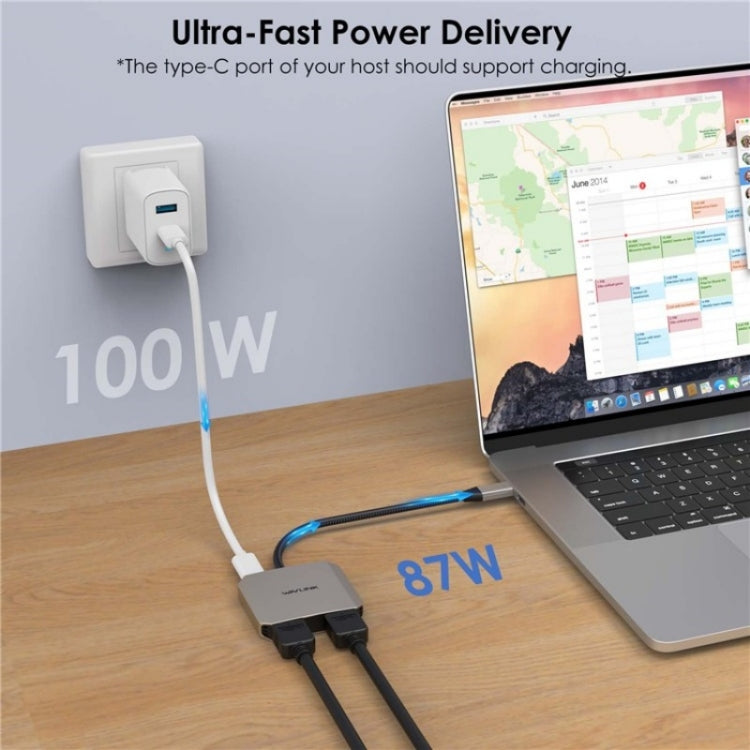 Convertisseur WAVLINK UHP510 Pro 87W PD USB C vers double HD 4K 60Hz pour moniteur