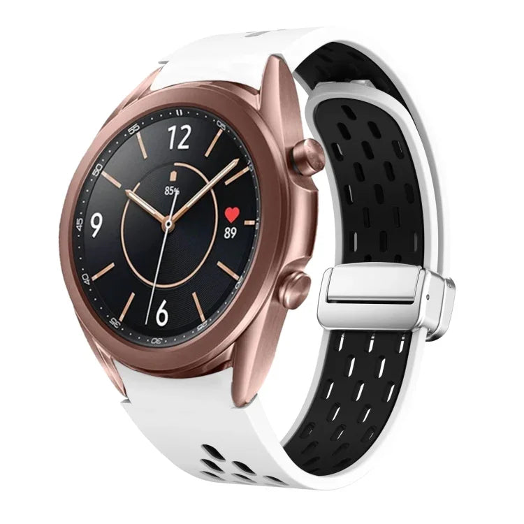 Bracelet de montre en silicone magnétique pliant bicolore avec boucle argentée, pour Samsung Galaxy Watch 3 41mm, pour Samsung Galaxy Watch Active, pour Samsung Galaxy Watch 42mm, pour Samsung Gear S2 Classic