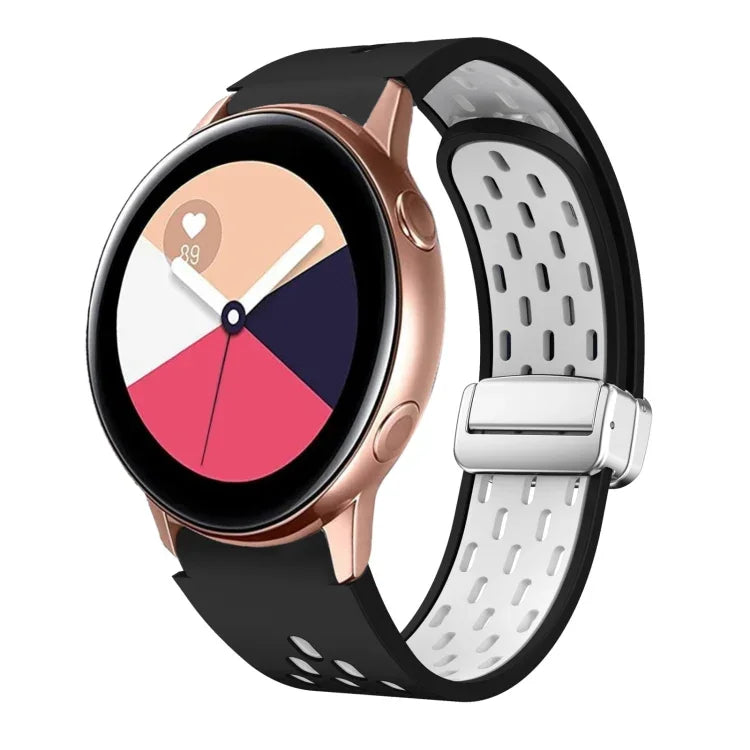 Two Color Magnetic Folding Silver Buckle Silicone Watch Band, For Samsung Galaxy Watch 3 41mm, For Samsung Galaxy Watch Active, For Samsung Galaxy Watch 42mm, For Samsung Gear S2 Classic