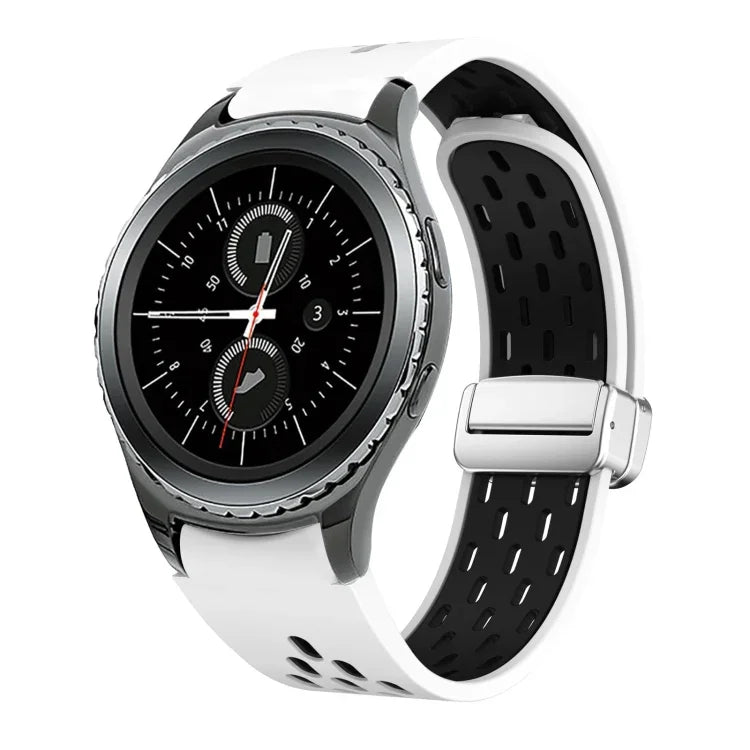 Two Color Magnetic Folding Silver Buckle Silicone Watch Band, For Samsung Galaxy Watch 3 41mm, For Samsung Galaxy Watch Active, For Samsung Galaxy Watch 42mm, For Samsung Gear S2 Classic