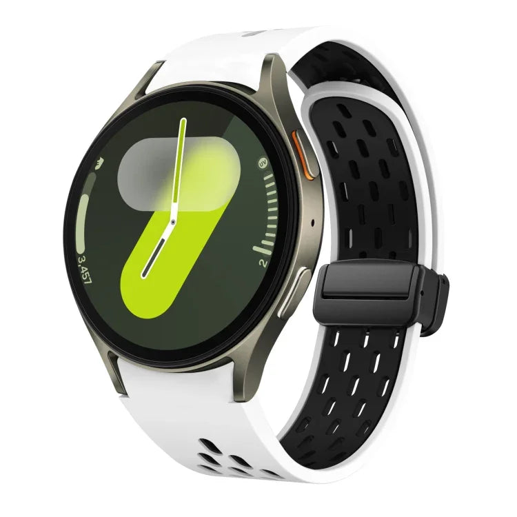 Bracelet de montre en silicone à boucle noire magnétique pliable bicolore, pour Samsung Galaxy Watch 7 40 / 44mm, pour Samsung Galaxy Watch 5 40 / 44mm, pour Samsung Galaxy Watch 4 40 / 44mm, pour Samsung Galaxy Watch 4 Classic 42 / 46mm