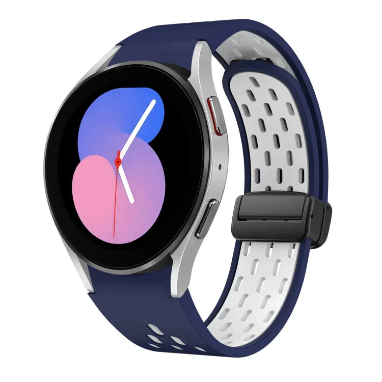 Two Color Magnetic Folding Black Buckle Silicone Watch Band, For Samsung Galaxy Watch 7 40 / 44mm, For Samsung Galaxy Watch 5 40 / 44mm, For Samsung Galaxy Watch 4 40 / 44mm, For Samsung Galaxy Watch 4 Classic 42 / 46mm