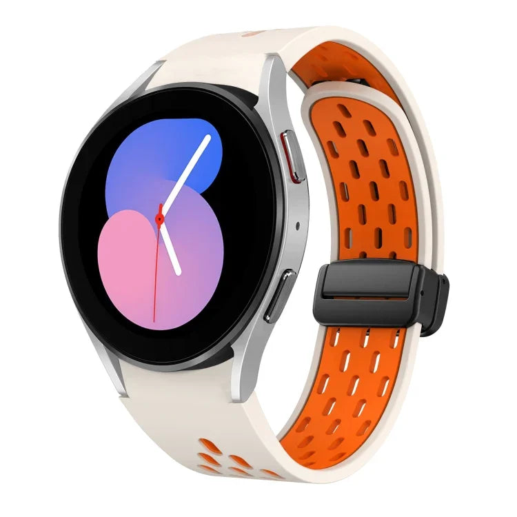 Two Color Magnetic Folding Black Buckle Silicone Watch Band, For Samsung Galaxy Watch 7 40 / 44mm, For Samsung Galaxy Watch 5 40 / 44mm, For Samsung Galaxy Watch 4 40 / 44mm, For Samsung Galaxy Watch 4 Classic 42 / 46mm