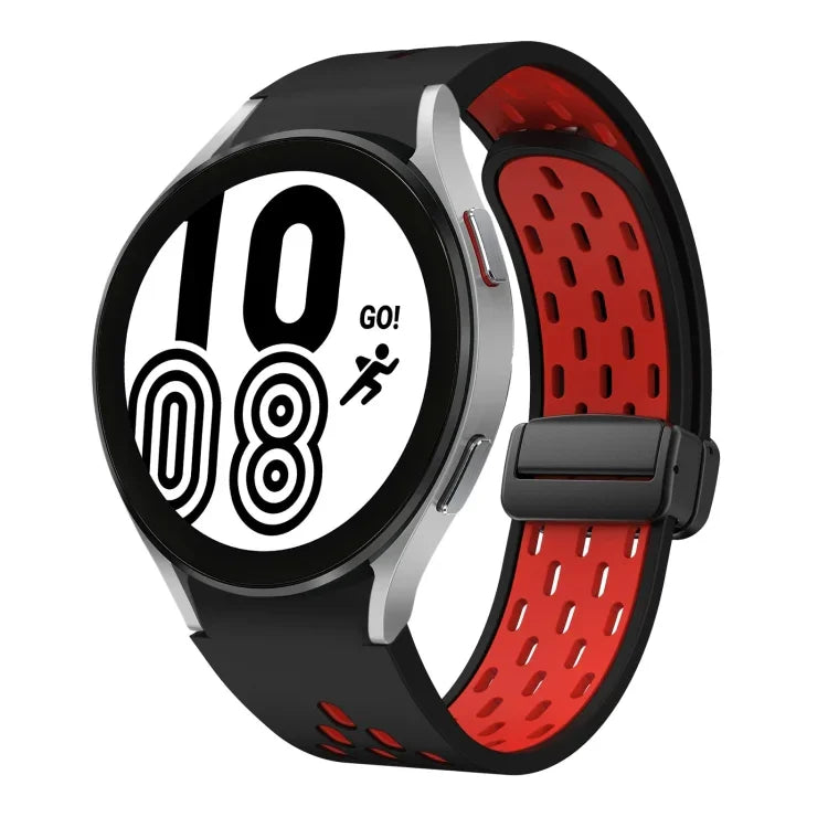 Two Color Magnetic Folding Black Buckle Silicone Watch Band, For Samsung Galaxy Watch 7 40 / 44mm, For Samsung Galaxy Watch 5 40 / 44mm, For Samsung Galaxy Watch 4 40 / 44mm, For Samsung Galaxy Watch 4 Classic 42 / 46mm