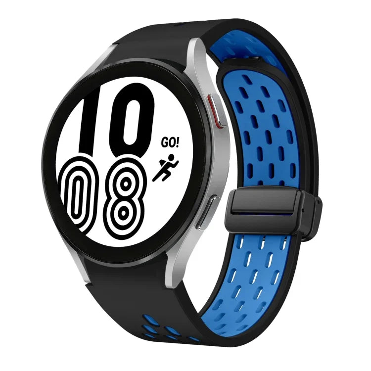 Two Color Magnetic Folding Black Buckle Silicone Watch Band, For Samsung Galaxy Watch 7 40 / 44mm, For Samsung Galaxy Watch 5 40 / 44mm, For Samsung Galaxy Watch 4 40 / 44mm, For Samsung Galaxy Watch 4 Classic 42 / 46mm
