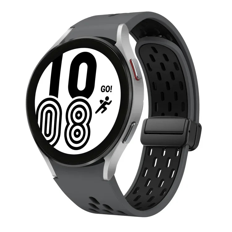 Two Color Magnetic Folding Black Buckle Silicone Watch Band, For Samsung Galaxy Watch 7 40 / 44mm, For Samsung Galaxy Watch 5 40 / 44mm, For Samsung Galaxy Watch 4 40 / 44mm, For Samsung Galaxy Watch 4 Classic 42 / 46mm