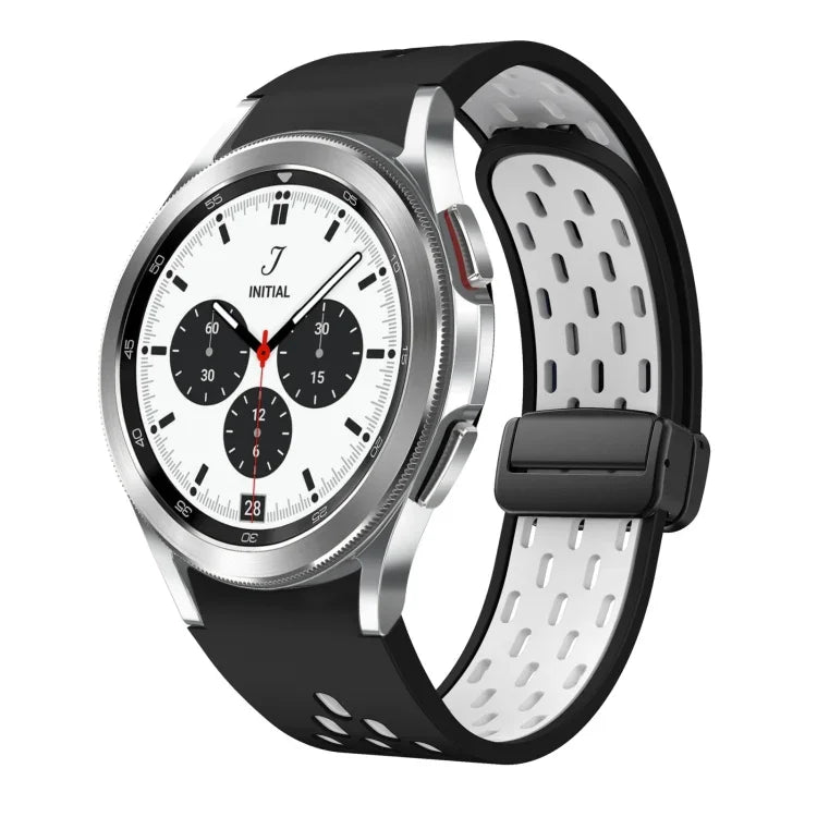 Two Color Magnetic Folding Black Buckle Silicone Watch Band, For Samsung Galaxy Watch 7 40 / 44mm, For Samsung Galaxy Watch 5 40 / 44mm, For Samsung Galaxy Watch 4 40 / 44mm, For Samsung Galaxy Watch 4 Classic 42 / 46mm