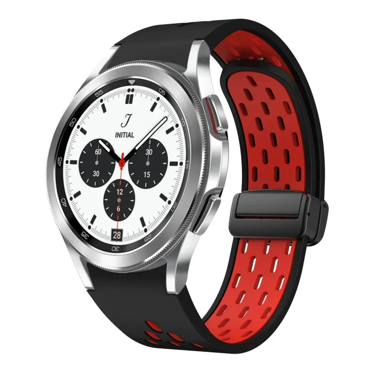 Two Color Magnetic Folding Black Buckle Silicone Watch Band, For Samsung Galaxy Watch 7 40 / 44mm, For Samsung Galaxy Watch 5 40 / 44mm, For Samsung Galaxy Watch 4 40 / 44mm, For Samsung Galaxy Watch 4 Classic 42 / 46mm