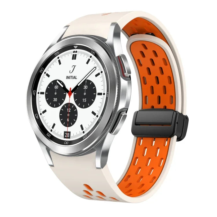 Two Color Magnetic Folding Black Buckle Silicone Watch Band, For Samsung Galaxy Watch 7 40 / 44mm, For Samsung Galaxy Watch 5 40 / 44mm, For Samsung Galaxy Watch 4 40 / 44mm, For Samsung Galaxy Watch 4 Classic 42 / 46mm