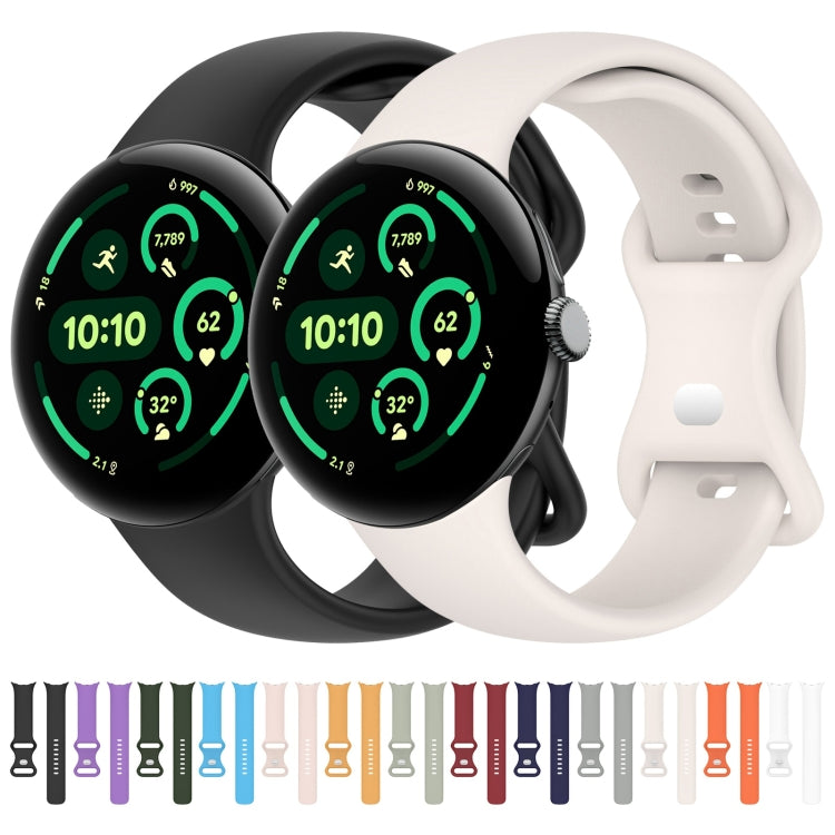 Bracelet de montre en silicone avec boucle papillon de couleur unie, Taille:L, Pour Google Pixel Watch 4 / Watch 3 45mm, Pour Google Pixel Watch 4 / 3 / 2 / 1 41mm
