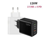 Chargeur multiport 120W 3 PD Type-C double USB pour téléphones mobiles, prise EU, prise EU