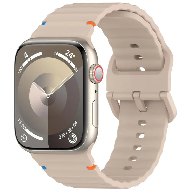 Bracelet de montre en silicone cousu à grain ondulé, pour Apple Watch Series 4 44mm, pour Apple Watch Series 4 40mm, pour Apple Watch Series 3 38mm, pour Apple Watch Series 3 42mm